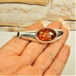 BALTIC AMBER 925 SILVER SNAIL BROOCH, RARE TO FIND JEWELRY, GIFT FOR WOMEN